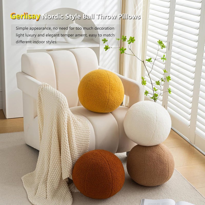 Gerlisay 11.8 inch Ball Pillow Nordic Round Throw Pillows Boucle Ball Pillow Sphere Shaped Pillow Round Decorative Pillow for Couch, Sofa, Bedroom (Khaki, 11.8 inch) - Image 2